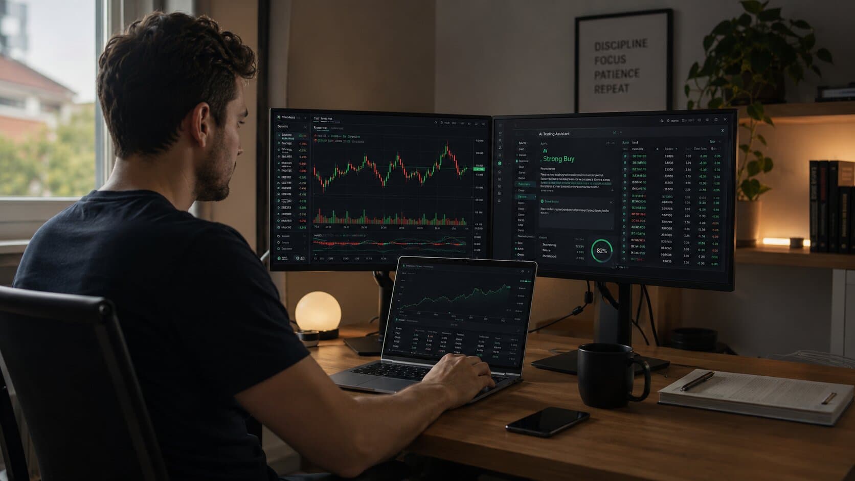 Professioneller Arbeitsplatz mit KI-Dashboard